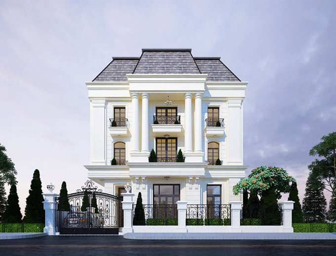 Thiết kế biệt thự tân cổ điển 3 tầng đẹp – kiến trúc Pháp BT08